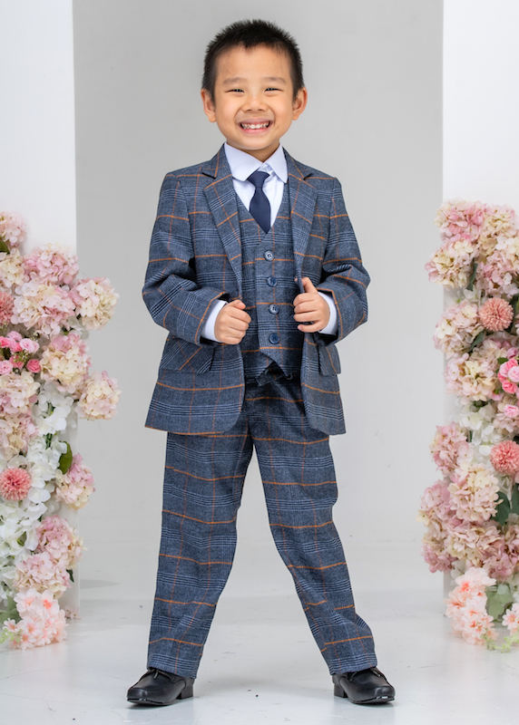 Boys Blue Tartan Check Soft Tweed 5 Piece Jacket Suit childrensspecialoccasionwear